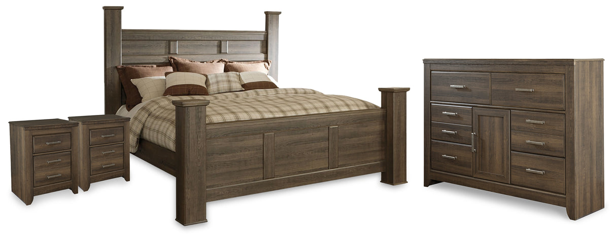 Juararo California King Poster Bed, Dresser and 2 Nightstands from Ashley Furniture - Luna Furniture