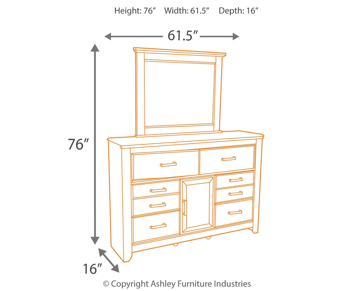Juararo California King Poster Bed with Mirrored Dresser, Chest and 2 Nightstands in Dark Brown from Ashley Furniture - Luna Furniture