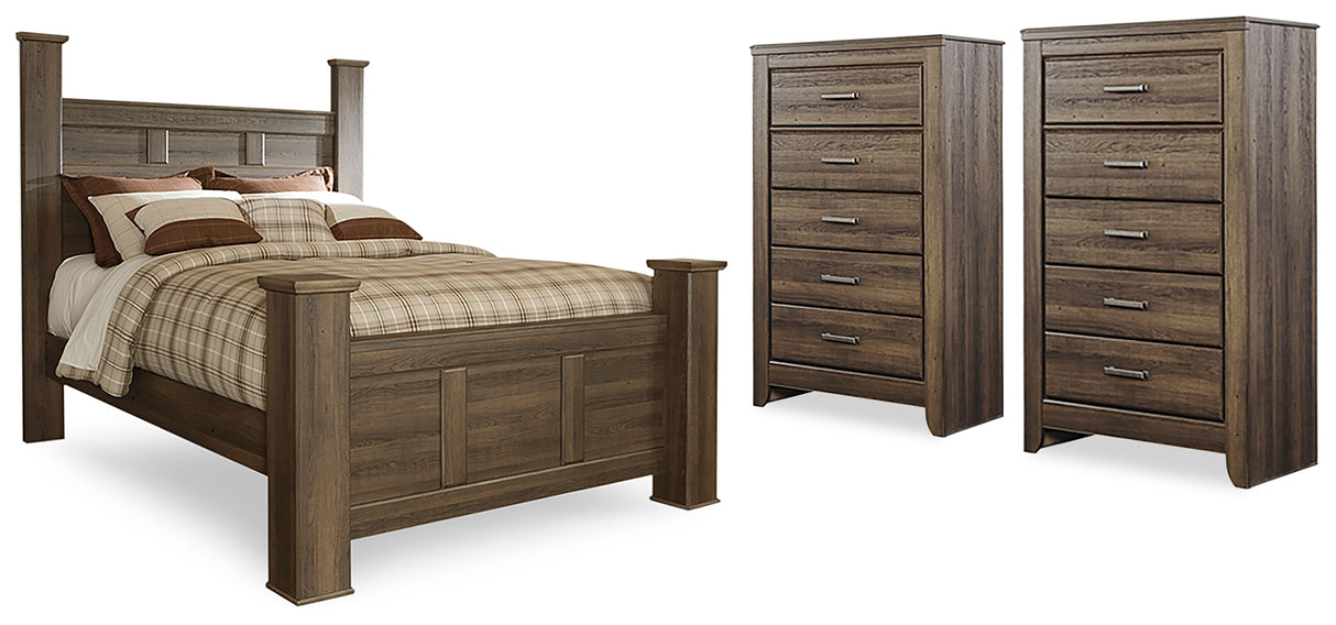 Juararo Dark Brown Queen Poster Bed and 2 Chests from Ashley Furniture - Luna Furniture