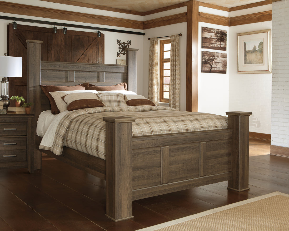 Juararo Dark Brown Queen Poster Bed and 2 Nightstands from Ashley Furniture - Luna Furniture