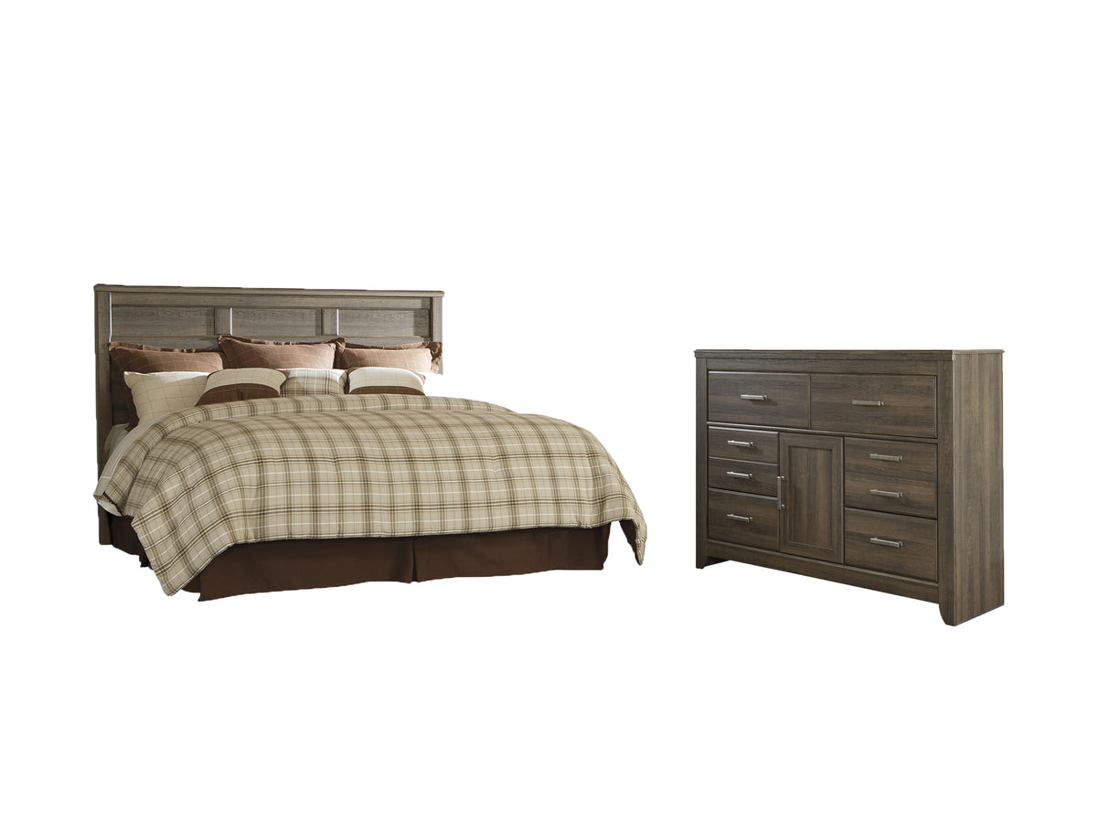 Juararo King/California King Panel Headboard Bed with Dresser in Dark Brown from Ashley - Luna Furniture