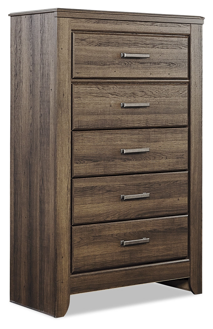 Juararo King Poster Bed with Mirrored Dresser, Chest and 2 Nightstands in Dark Brown from Ashley Furniture - Luna Furniture