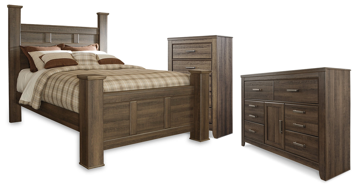Juararo Queen Poster Bed, Dresser and Chest from Ashley - Luna Furniture