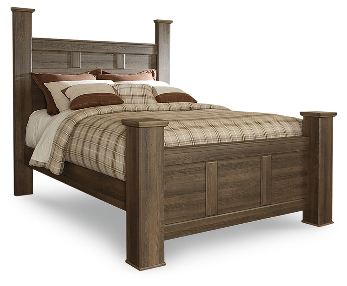 Juararo Queen Poster Headboard with Mirrored Dresser and Nightstand in Dark Brown from Ashley Furniture - Luna Furniture