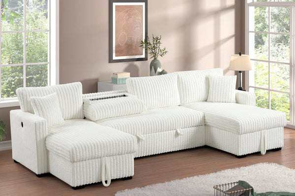 July Beige Double Storage Chaise Sectional with Pull Out Bed