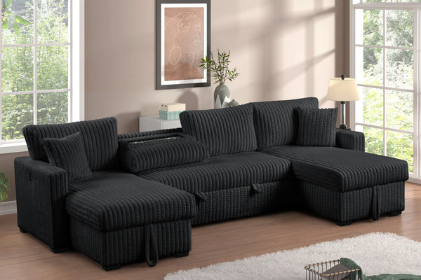 July Black Double Storage Chaise Sectional with Pull Out Bed