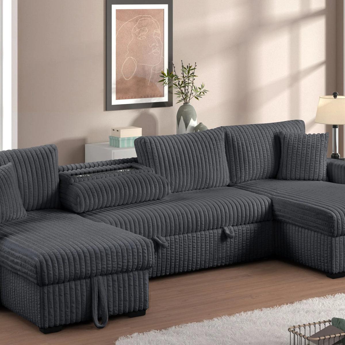 Happy Homes July Charcoal Double Storage Chaise Sectional With