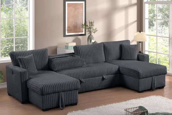 July Charcoal Double Storage Chaise Sectional With Pull-Out Bed