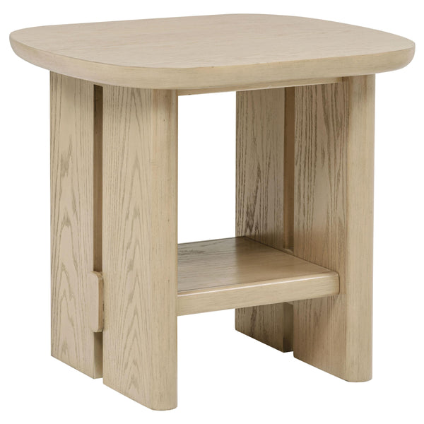 Kailani Beige Oak Coastal Square End Side Table with Shelf