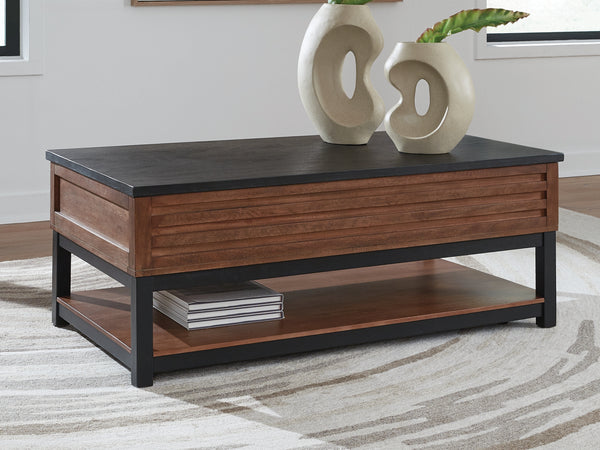 Kallari Warm Brown/Black Lift-Top Coffee Table