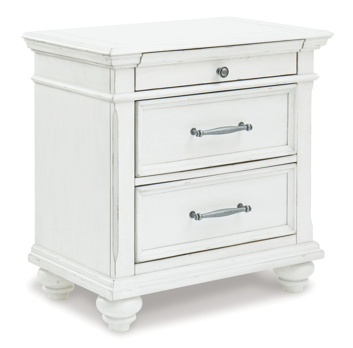 Kanwyn Queen Panel Bed with Mirrored Dresser, Chest and 2 Nightstands in Whitewash from Ashley - Luna Furniture