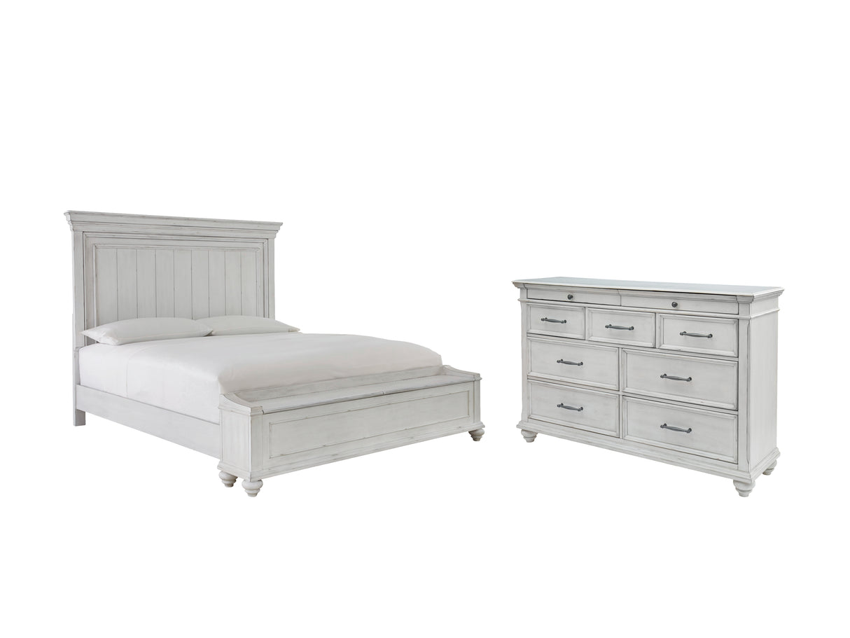 Kanwyn Queen Panel Bed with Storage with Dresser in Whitewash from Ashley - Luna Furniture
