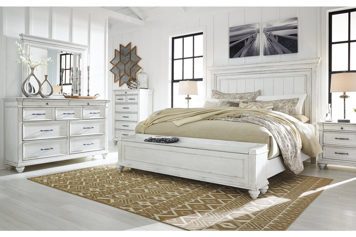 Kanwyn Whitewash California King Panel Bed with Storage Bench from Ashley - Luna Furniture