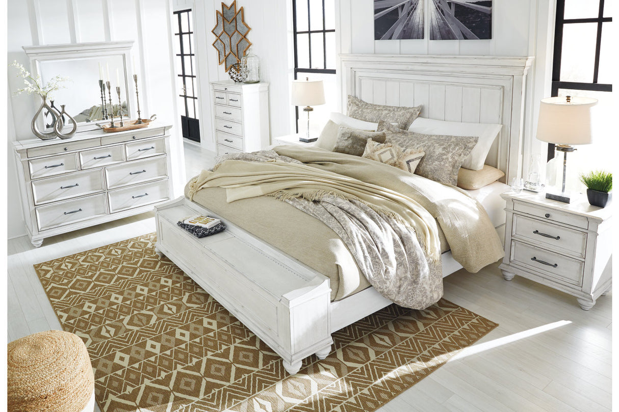 Kanwyn Whitewash California King Panel Bed with Storage Bench from Ashley - Luna Furniture