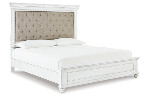 Kanwyn Whitewash California King Upholstered Panel Bed