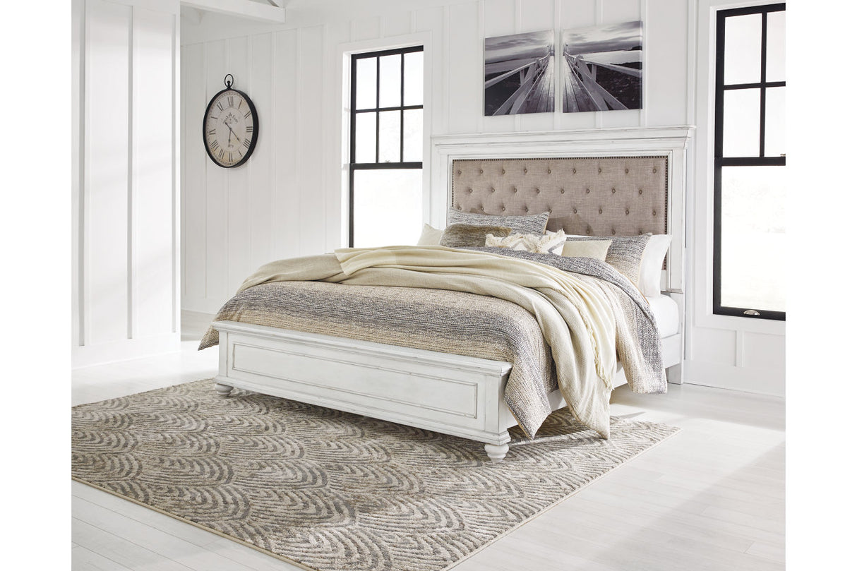 Kanwyn Whitewash California King Upholstered Panel Bed from Ashley - Luna Furniture