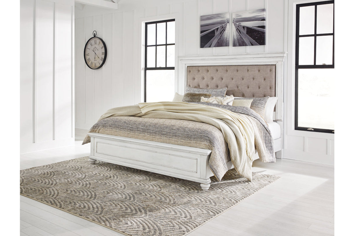 Kanwyn Whitewash California King Upholstered Panel Bed from Ashley - Luna Furniture