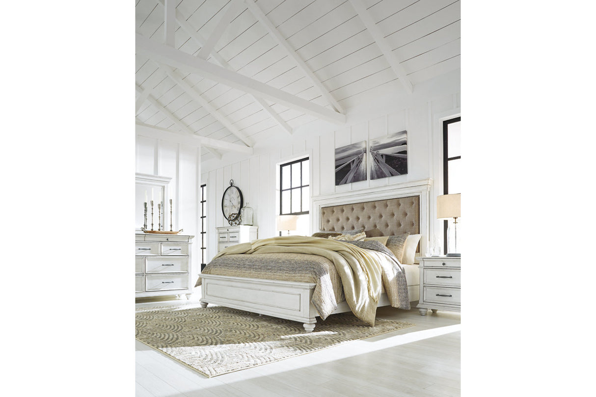 Kanwyn Whitewash California King Upholstered Panel Bed from Ashley - Luna Furniture