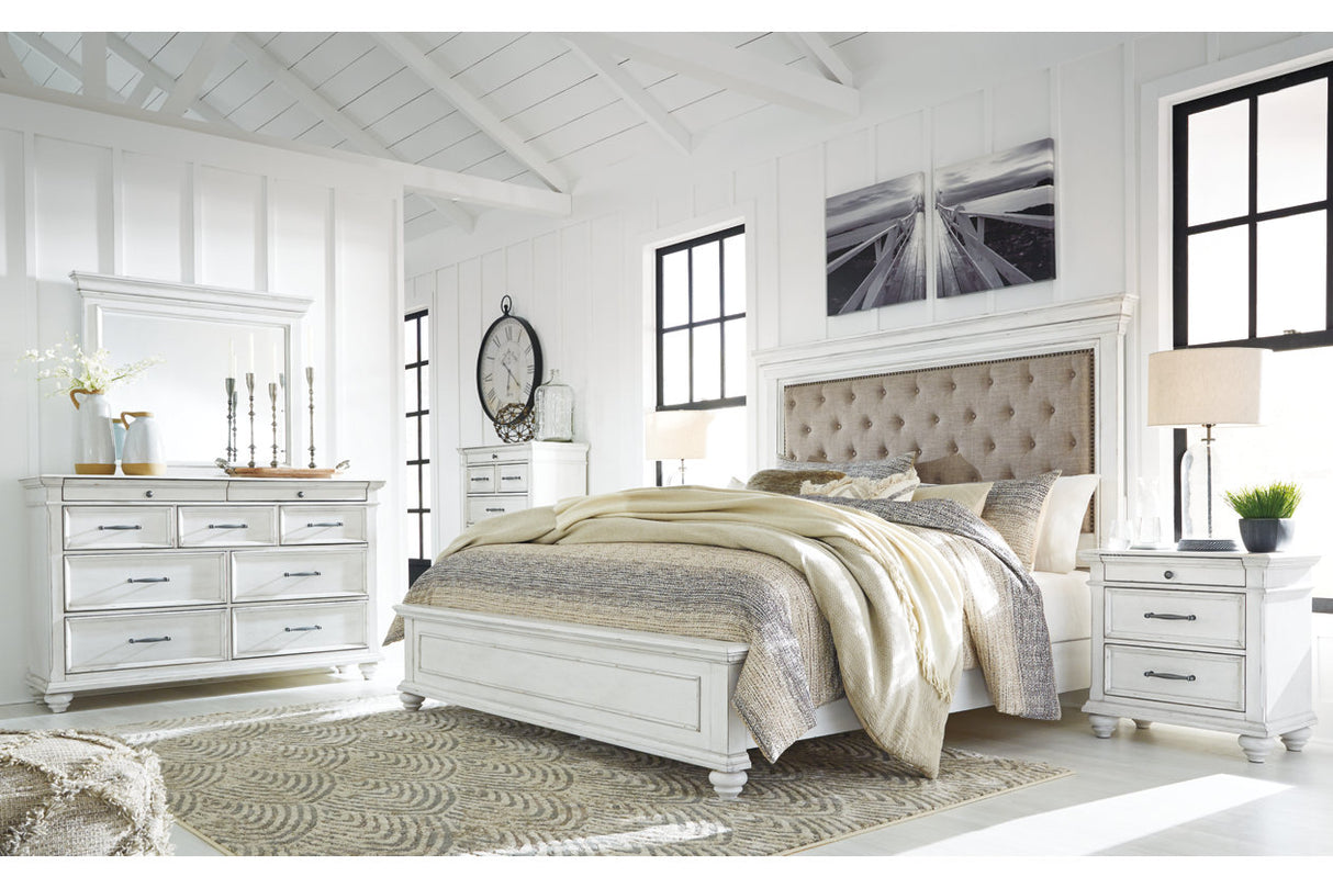 Kanwyn Whitewash California King Upholstered Panel Bed from Ashley - Luna Furniture