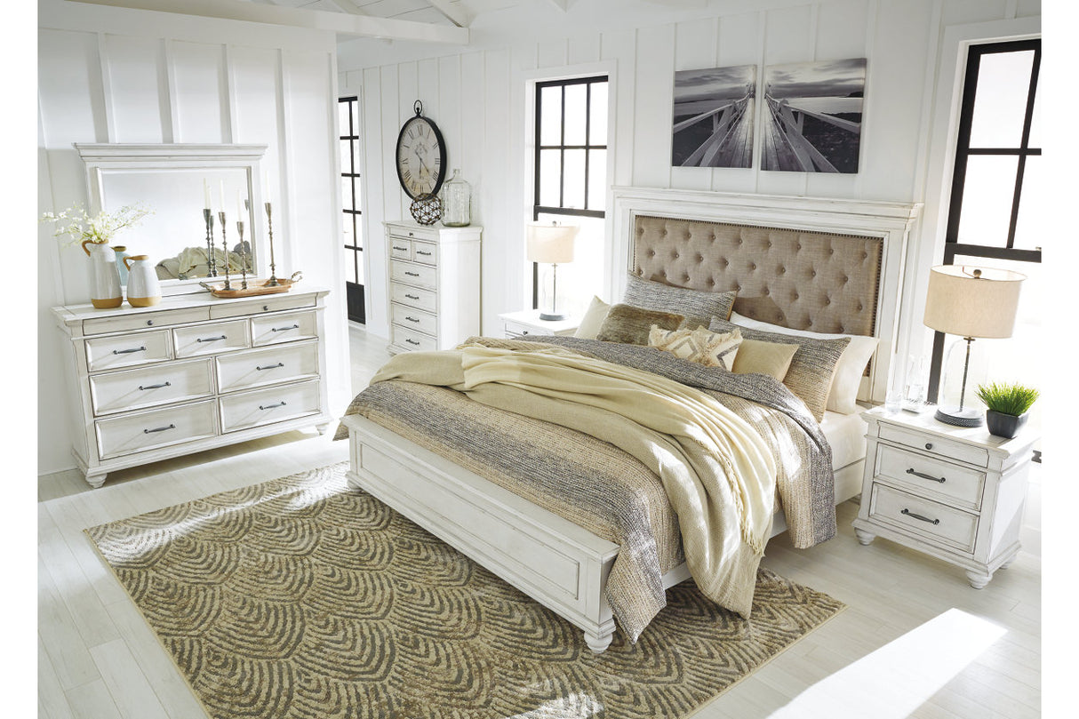 Kanwyn Whitewash California King Upholstered Panel Bed from Ashley - Luna Furniture