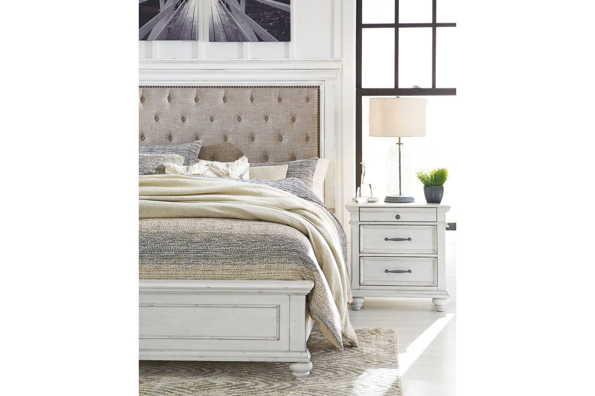 Kanwyn Whitewash California King Upholstered Panel Bed from Ashley - Luna Furniture