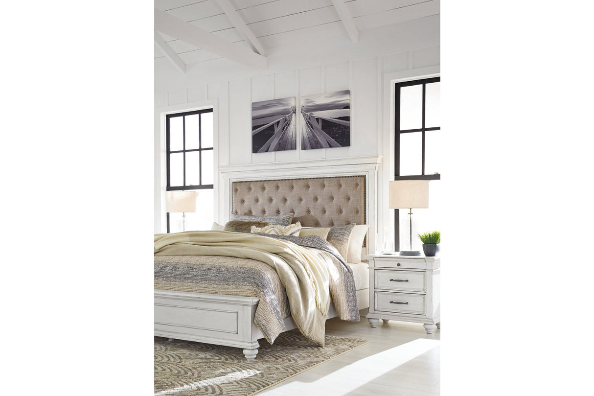 Kanwyn Whitewash California King Upholstered Panel Bed from Ashley - Luna Furniture