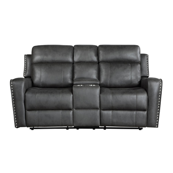 Kellen Smoky Gray Power Double Reclining Loveseat with Center Console