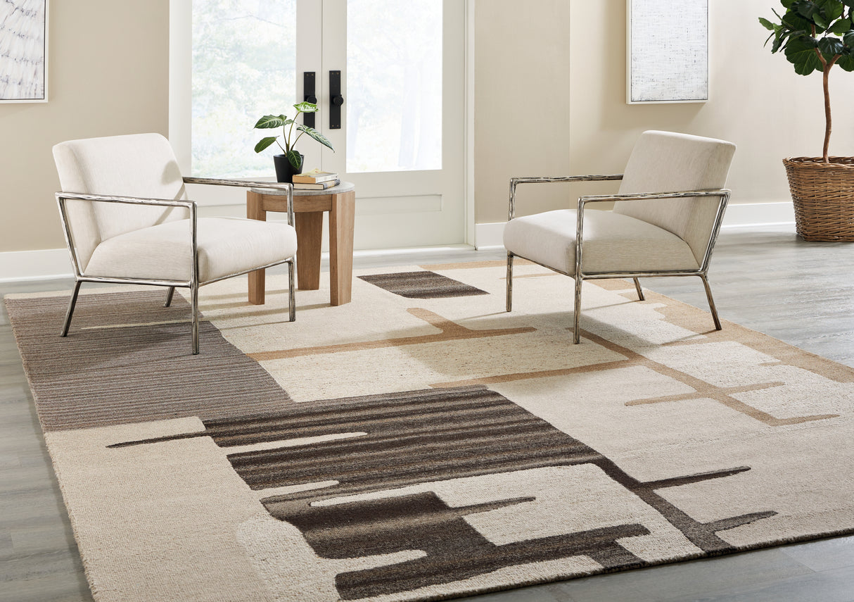 Kencher Beige/Brown Extra Large Rug from Ashley Furniture - Luna Furniture