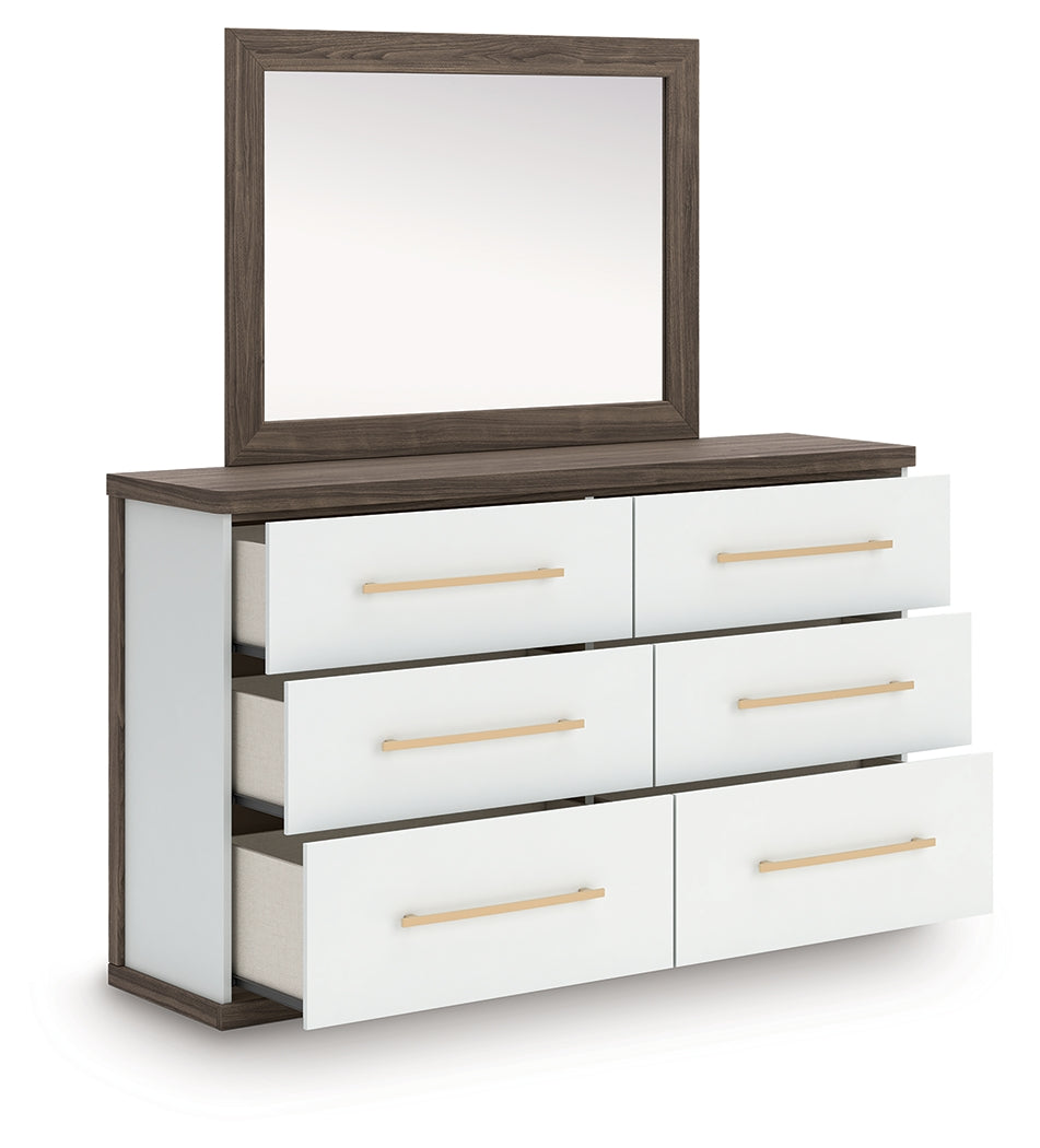 Kendanport Queen Upholstered Platform Bed, Dresser and Mirror from Ashley Furniture - Luna Furniture