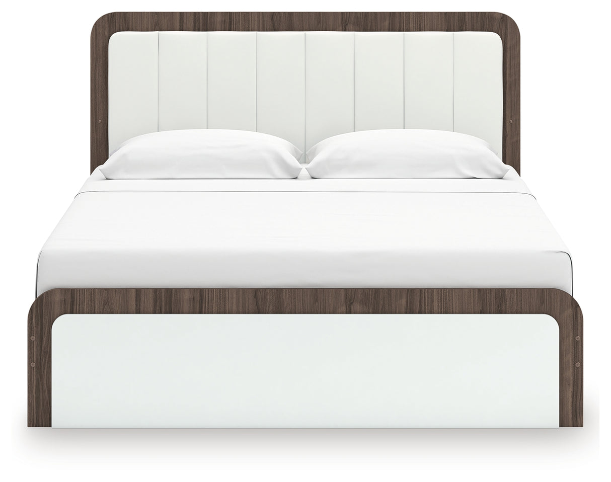 Kendanport White/Brown King Upholstered Bed, Dresser and Nightstand from Ashley Furniture - Luna Furniture