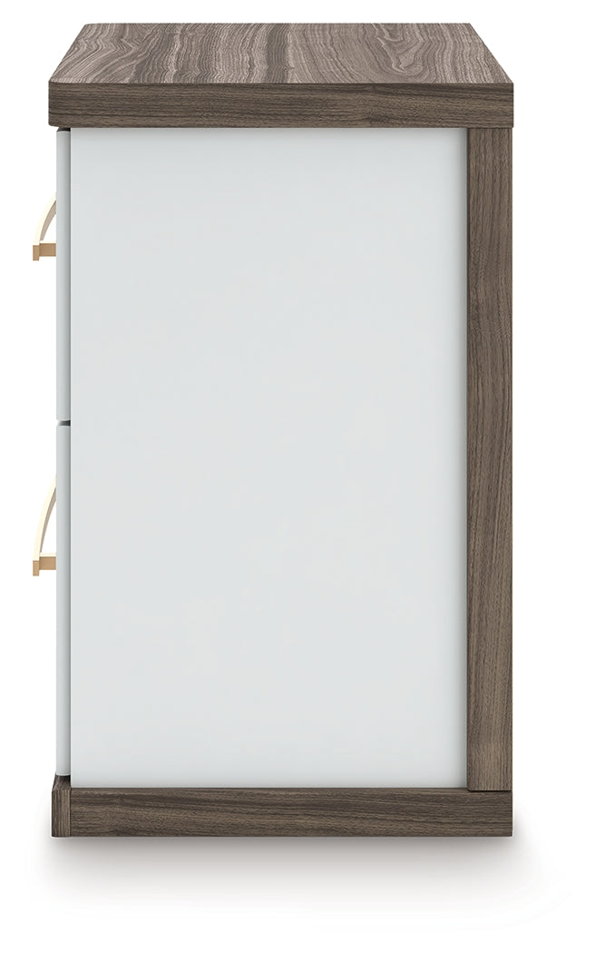 Kendanport White/Brown Queen Upholstered Bed, Dresser, Mirror and Nightstand from Ashley Furniture - Luna Furniture