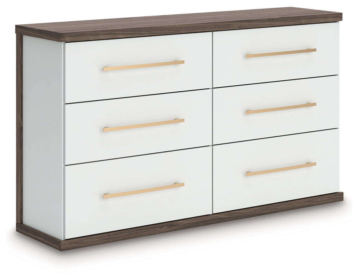 Kendanport White/Brown Queen Upholstered Bed, Dresser and Nightstand from Ashley Furniture - Luna Furniture