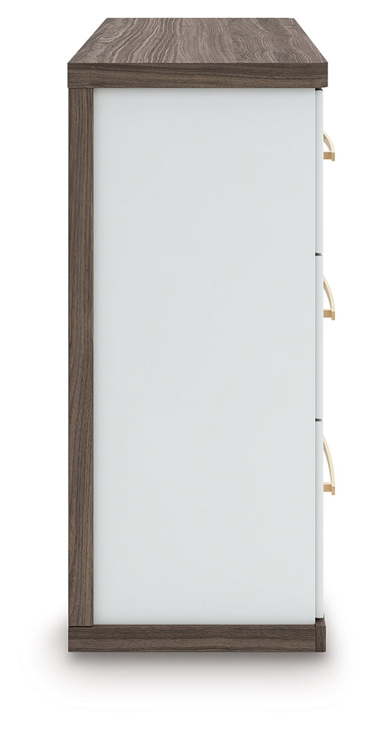 Kendanport White/Brown Queen Upholstered Bed, Dresser and Nightstand from Ashley Furniture - Luna Furniture