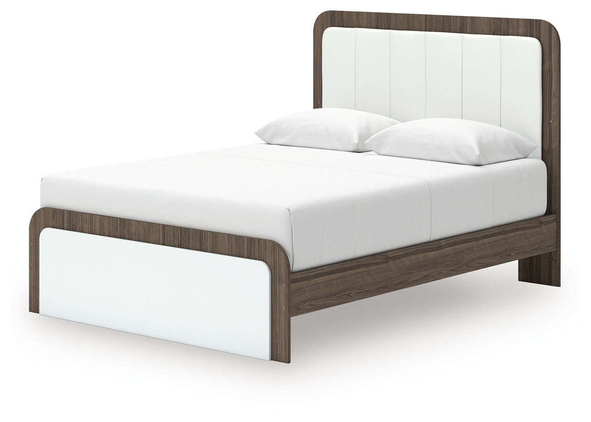 Kendanport White/Brown Queen Upholstered Bed, Dresser and Nightstand from Ashley Furniture - Luna Furniture