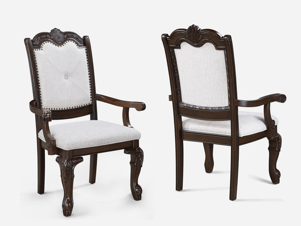 Kiera Coffee Brown / Beige Arm Chair, Set of 2