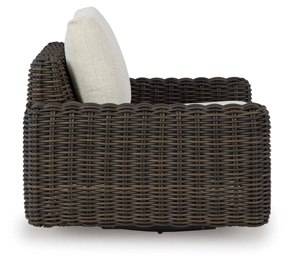 Kimora Beige/Dark Brown Outdoor Swivel Lounge Chair from Ashley Furniture - Luna Furniture