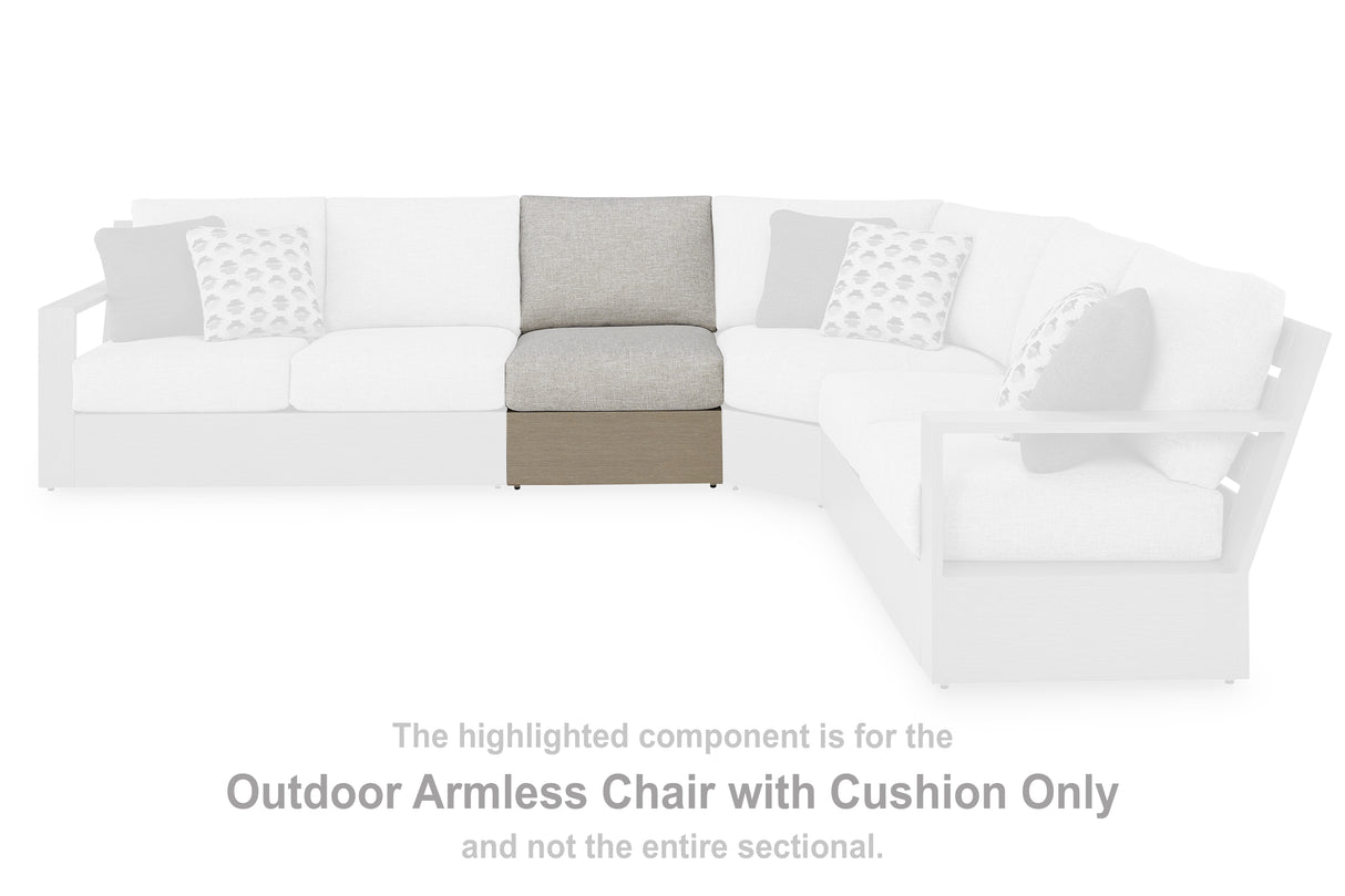 Kimpton Isle Brown/Beige Outdoor Armless Chair with Cushion from Ashley Furniture - Luna Furniture