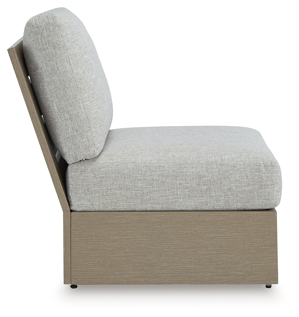 Kimpton Isle Brown/Beige Outdoor Armless Chair with Cushion from Ashley Furniture - Luna Furniture