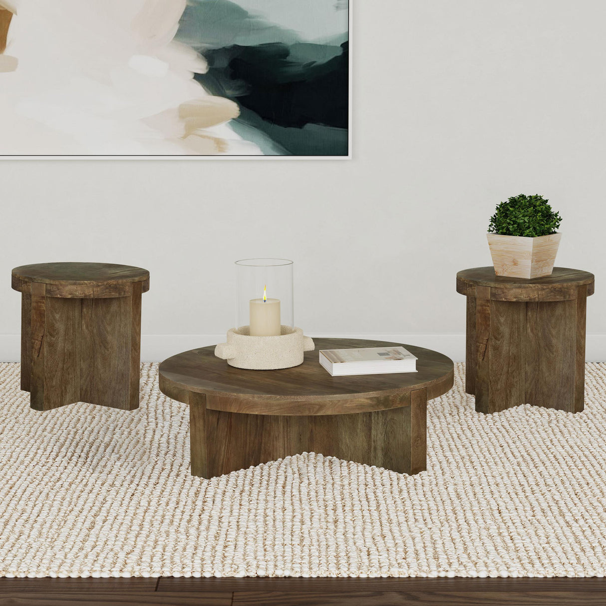Kinkaid Brown 3-Piece Solid Wood Coffee and End Table Set from Coaster - Luna Furniture