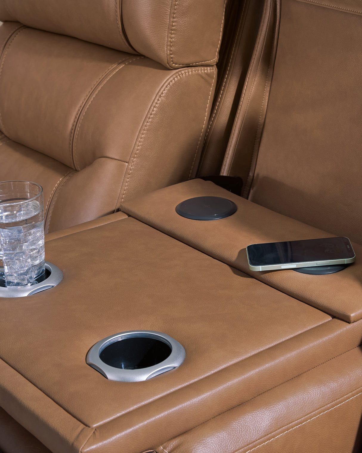 Knightington Caramel Power Reclining Sofa and Loveseat with Audio Seating from Ashley - Luna Furniture