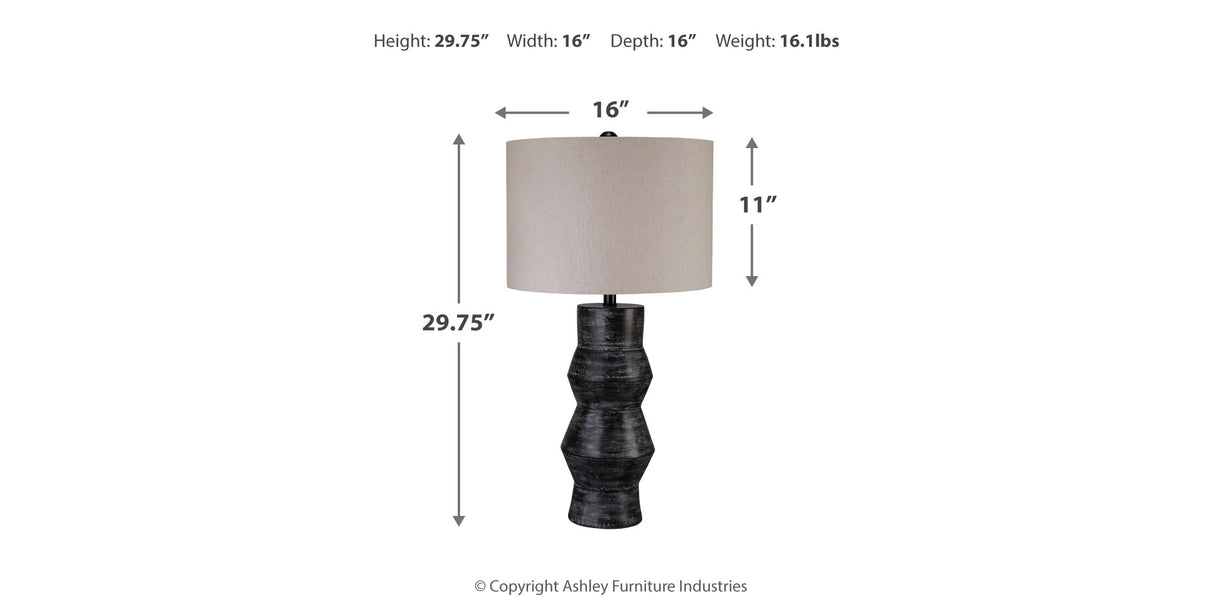 Kerbert 2-Piece Table Lamp Set in Distressed Black from Ashley Furniture - Luna Furniture