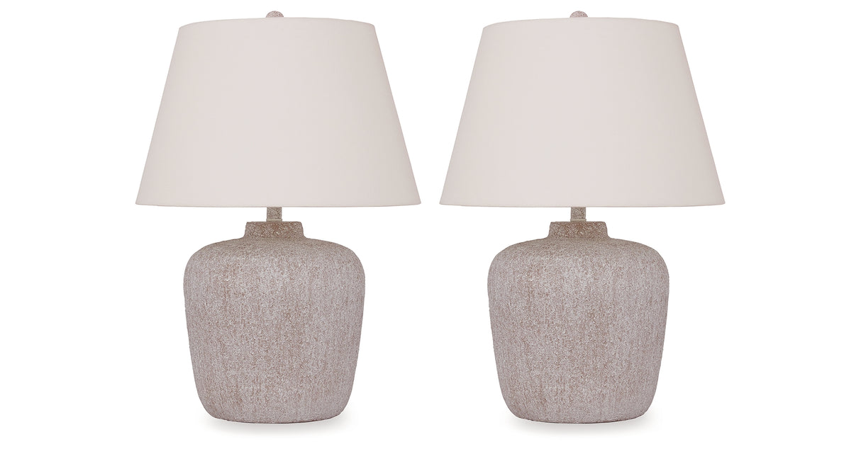 Danry 2-Piece Table Lamp Set in Distressed Cream from Ashley Furniture - Luna Furniture