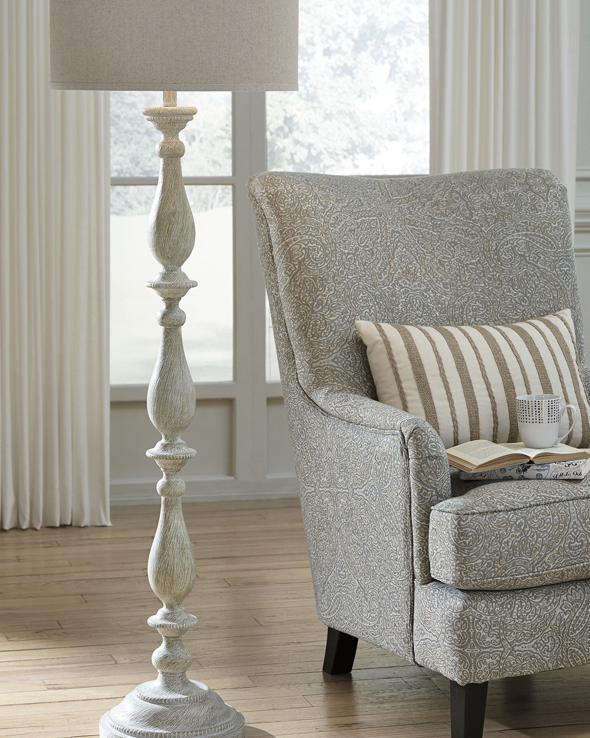 Bernadate Whitewash Floor Lamp from Ashley - Luna Furniture