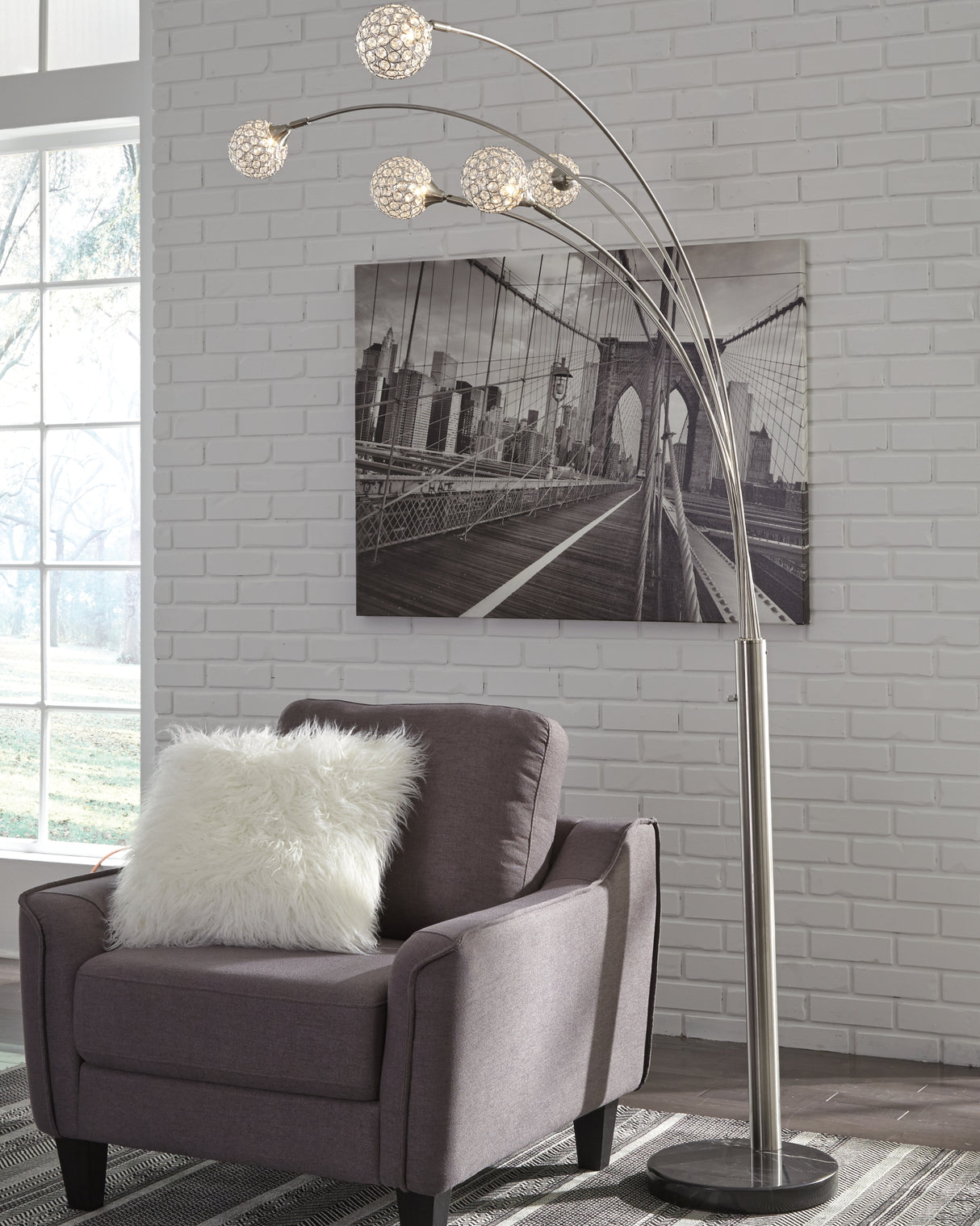 Winter Silver Finish Arc Lamp from Ashley Furniture - Luna Furniture