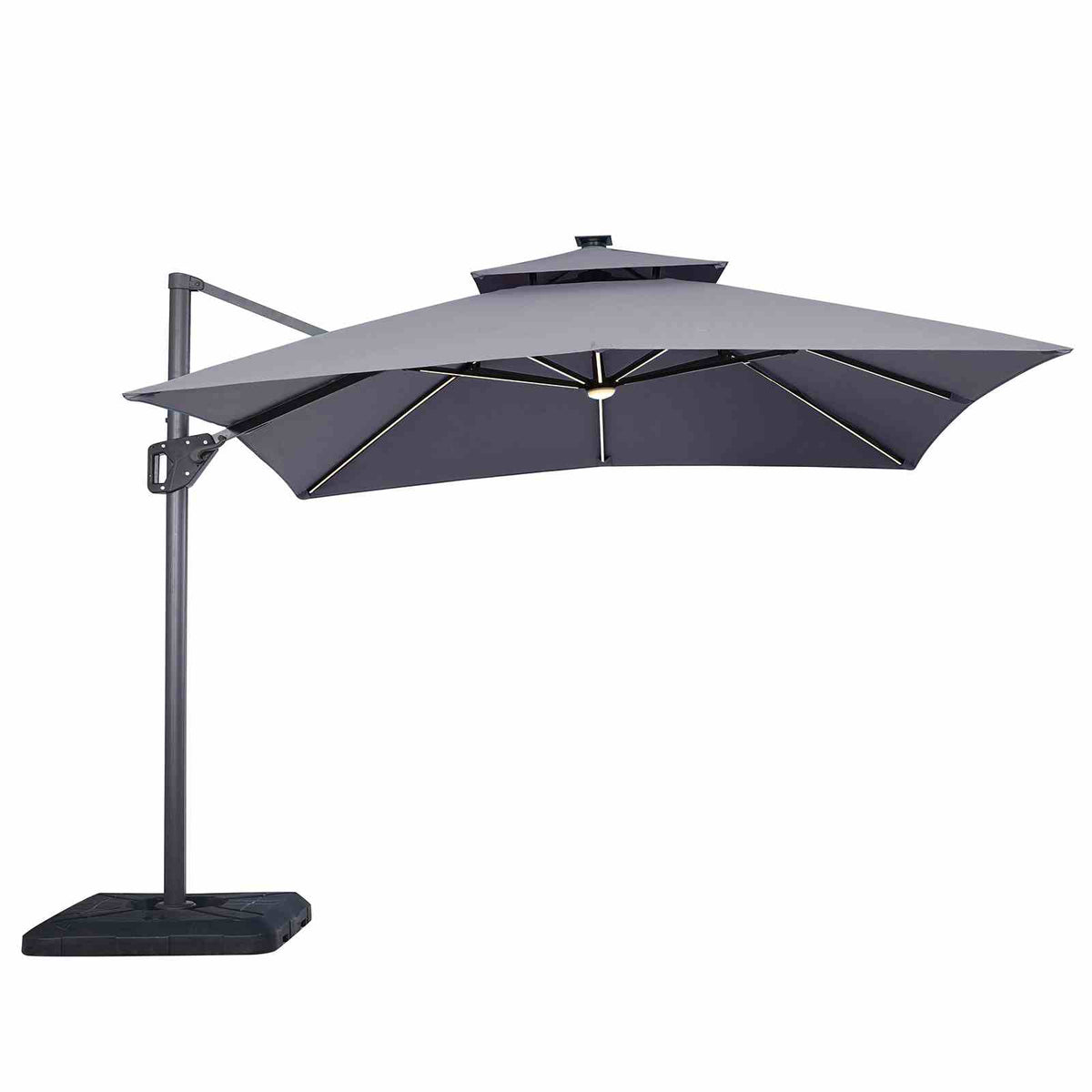 Sano Gray 10 Ft Square Umbrella w/ Double Top w/ LED Light + 37" Large Base from Furniture of America - Luna Furniture