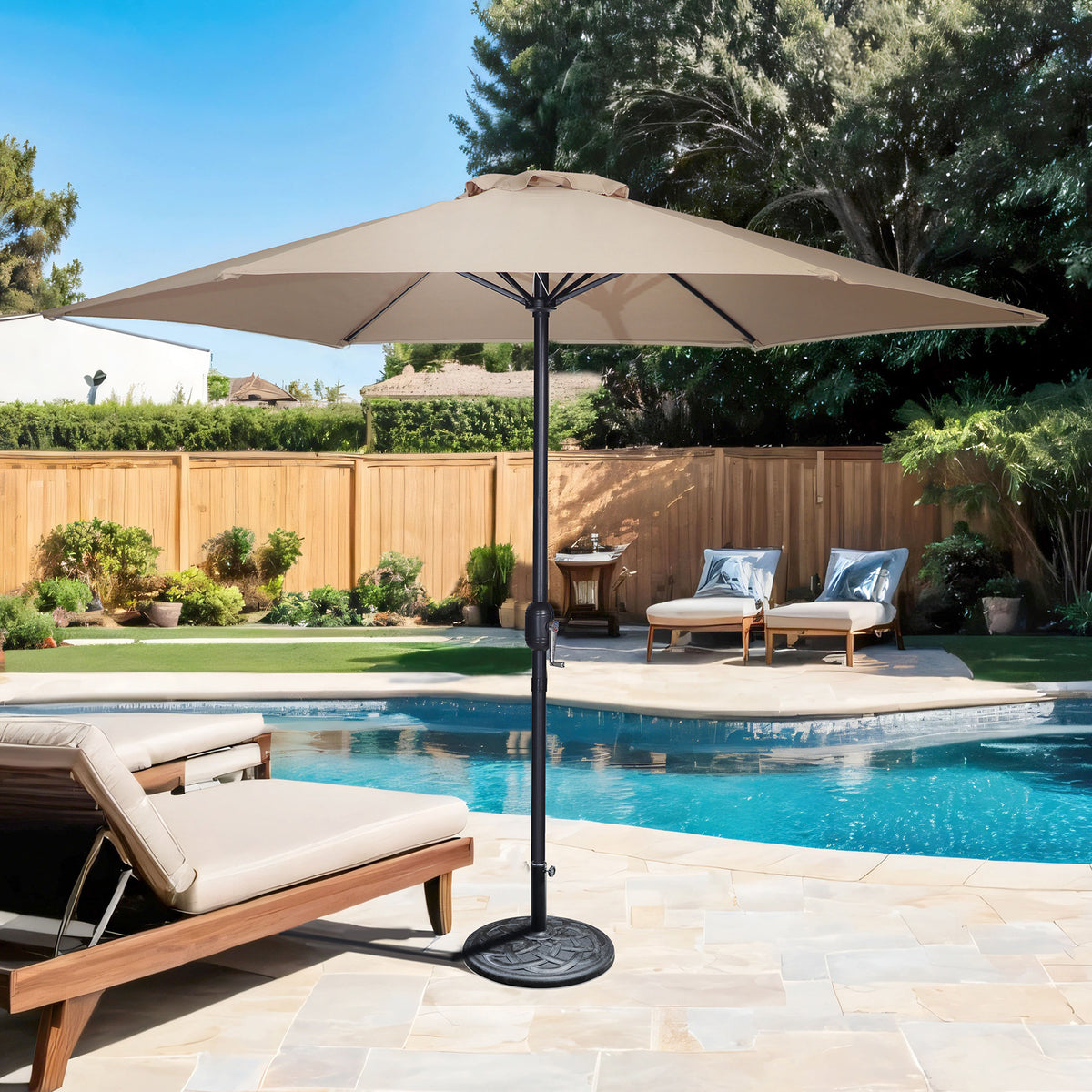 Lali Beige 9 Ft Outdoor Umbrella + 21" Round Base from Furniture of America - Luna Furniture