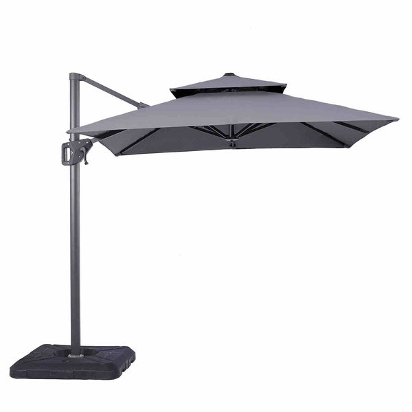 Fida Gray 8' Square Double Top Umbrella with 37" Base