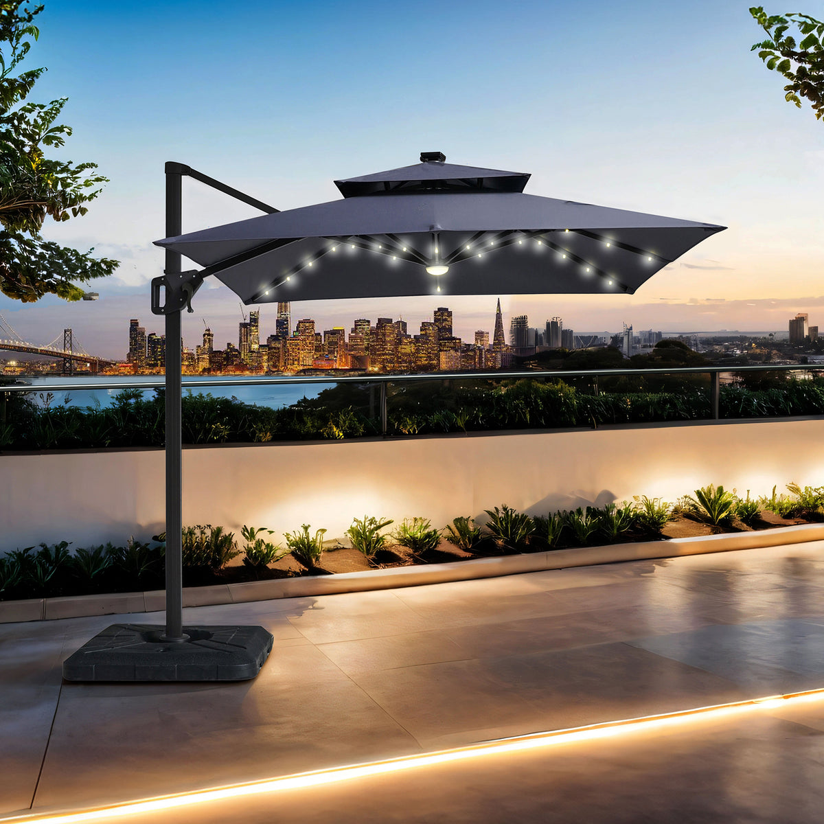Xico Gray 8 Ft Square Umbrella w/ Double Top w/ LED Light + 37" Large Base from Furniture of America - Luna Furniture