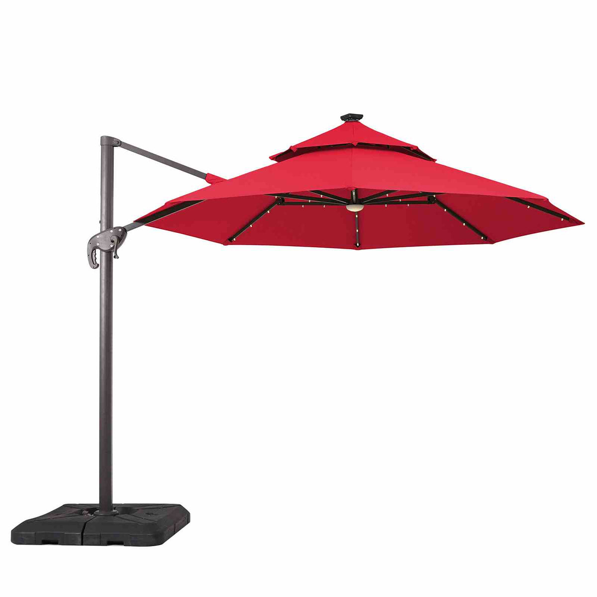 Nuti Red 10 Ft Round Umbrella w/ LED Light + 37" Large Base from Furniture of America - Luna Furniture