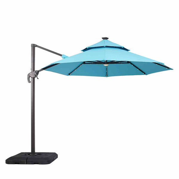 Nuti Teal 10' Round Umbrella with LED Lights and 37" Base